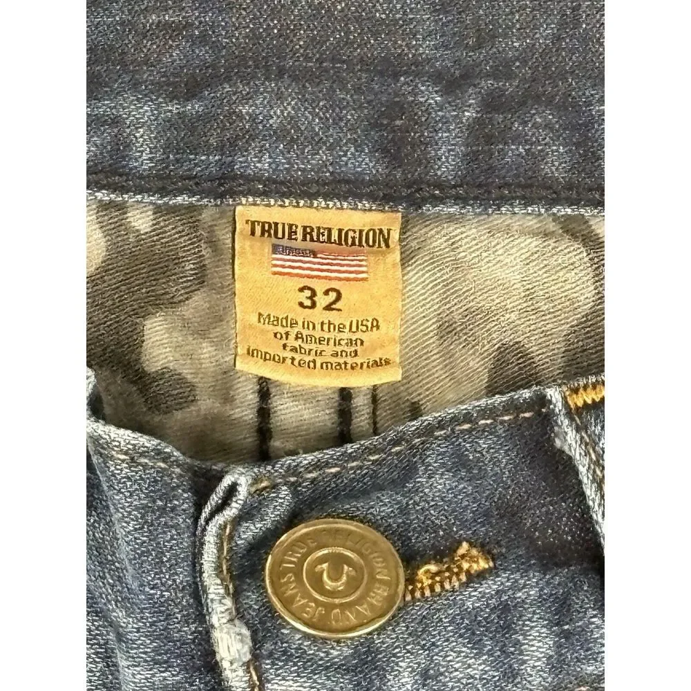 True Religion Jeans Men's Blue Geno Relaxed‎ Slim Jeans Split Hem Size 32